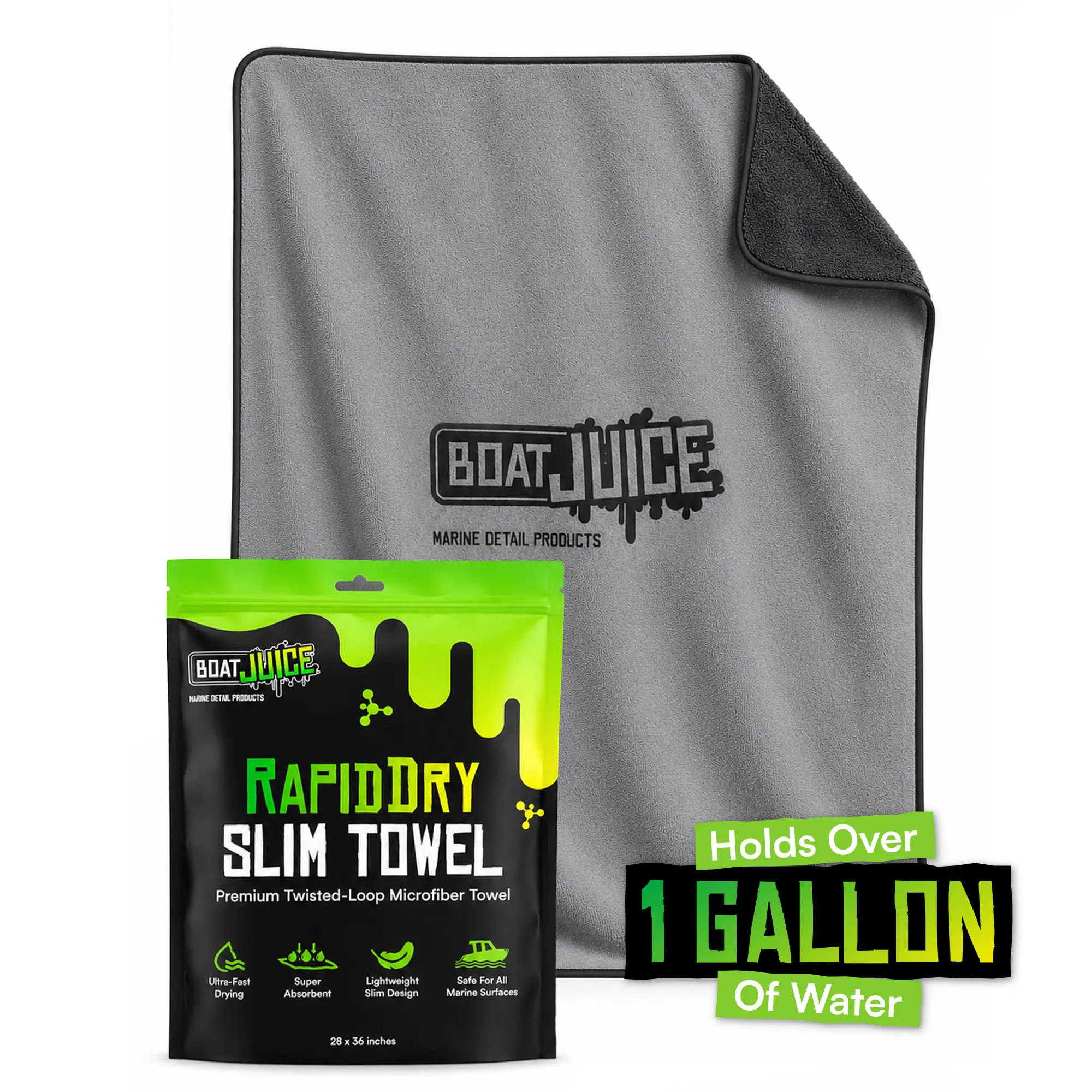 Boat Juice RapidDry Slim Twisted-Loop Towel - Ultra-Absorbent Boat Drying Towel Made With A Twisted-Loop Microfiber Weave, 800 GSM Premium Microfiber