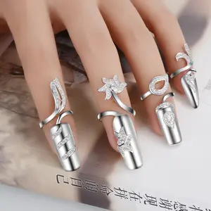 Trendy Creative Open Ring Nail Ring for Women Elegant Versatile Diamond-Studded Nail Cover Jewelry