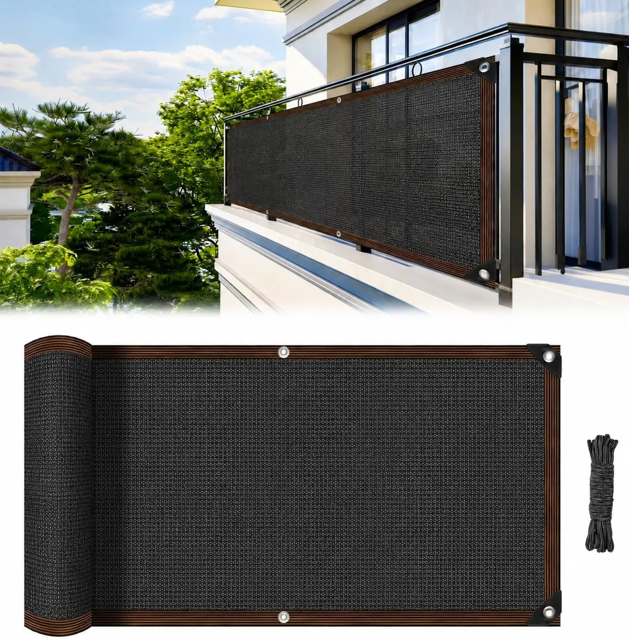 Balcony Privacy Screen - Patio Privacy Screen 3x10 FT Black Mesh | Plastic Mesh Fence Cover for Apartments, Balcony Cover, Patio Decor, Deck, Porch, Backyard, Pool, Wall, Outdoor Shade Panels
