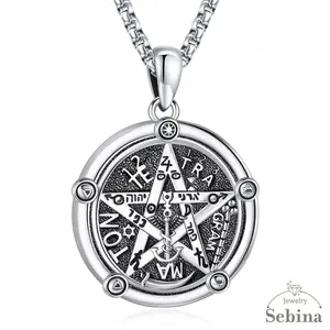 Sebina S925 Tetragrammaton Necklace Tetragrammaton De Plata Pentagram Pentacle Pendant Witchcraft Wiccan Pagan Jewelry Amulet Necklace Gifts for Her Him Women Men