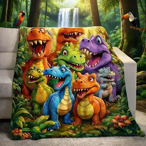 Dinosaur Blanket for Boys & Girls, Cute Smiling Dinosaurs Design, HD Digital Print, Ultra-Soft Flannel Material, Perfect Gift for Toddlers