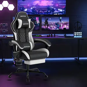 WOTSTA  indoor Chairs Game desk Chair,Ergonomic Computer with Footrest and Comfy PU Leather Recliner with Headrest and lumbar support, Fixed Up Armrest, Height Adjustable with 360° Swivel Office chair