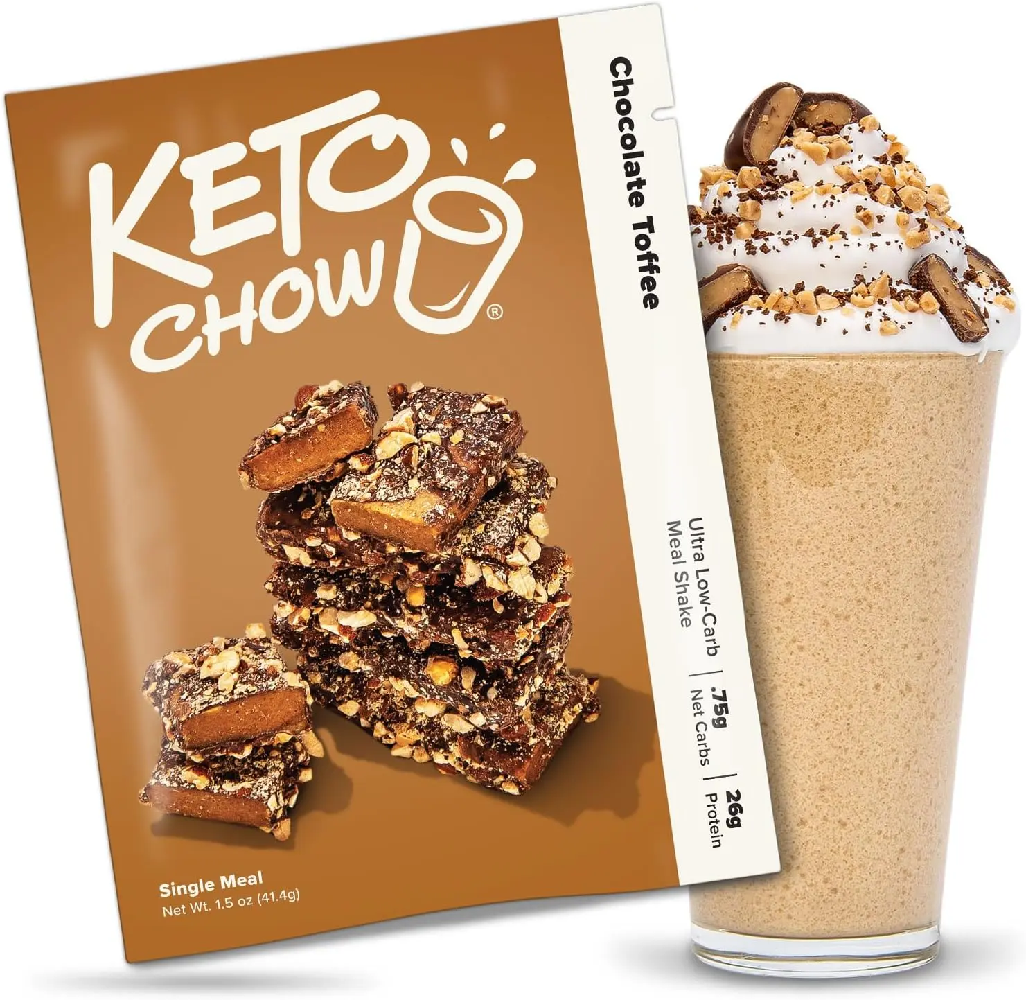 Keto Chow Chocolate Toffee - Meal Replacement Shake Powder Nutritionally Complete Low Carb Delicious Easy Substitute Protein Rich You Choose The Fat Single Sample