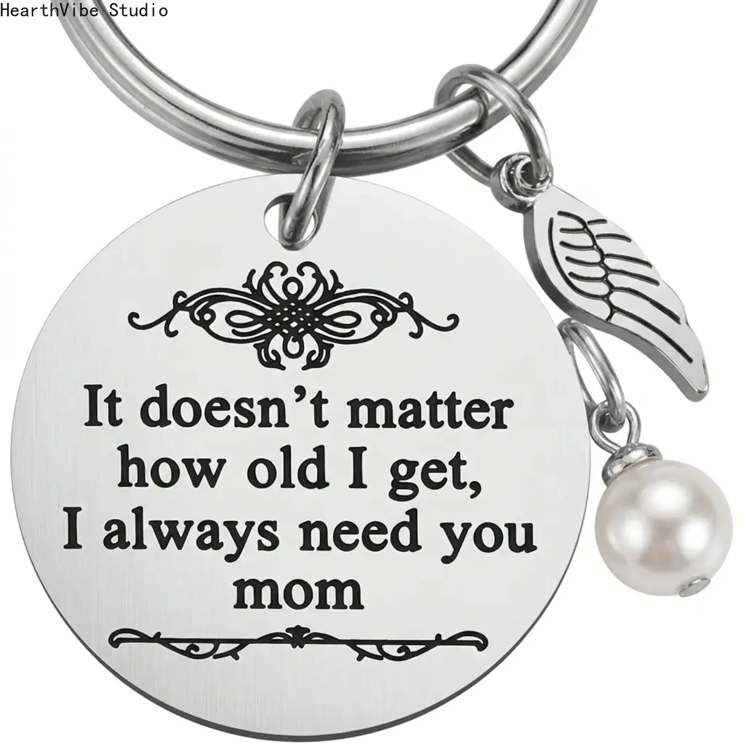 Engraved Metal Keychain for Mom from Daughter or Son, Sentimental Personalized Gift with Heart Charm for Mother's Day, Birthday, Key Holder, Christmas, Valentine, Mother's Day Gift, Mom Gifts