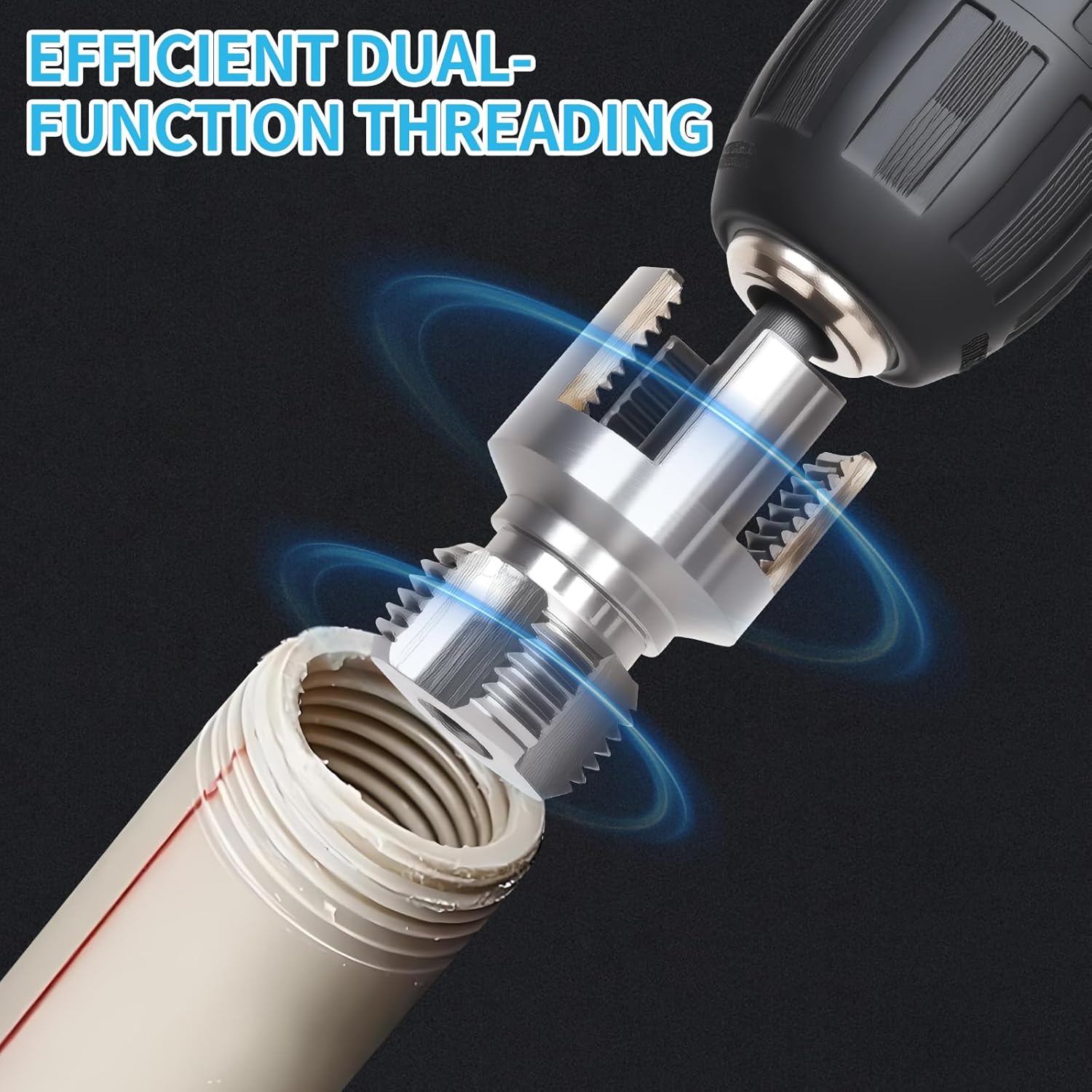VAYWET 1/2'' 3/4'' PVC Pipe Thread Cutting Tool Integrated Internal & External Pipe Threading Tool Upgrade Pipe Thread Cutting Tool for Plumbing DIY Plastic Pipe Rethreading Tool,Pipe Threader Cutting Maker Tool for Electric Drill