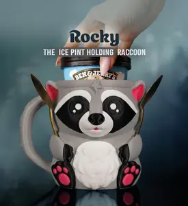 Rocky the Raccoon Ice Cream Pint Holder  | Insulated Cozy Mug for Ben & Jerry’s, most pint size ice cream.