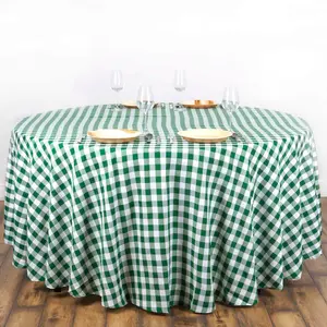 Polyester Round Tablecloth 108" White/Green Checkered Buffalo Plaid Table Cover