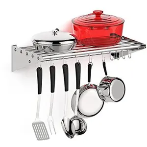 GARVEE NSF Certified Stainless Steel Hanging Racks for Kitchen Storage, Available in 12" x 24", 36", 48", and 60" Sizes with 10 S Hooks for Organizing Pots and Pans in Home, Restaurant, or Hotel Kitchens.