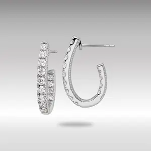 White 14K Gold Lab Grown Diamond VS/SI FGH In and Out J-Hoop Earring - Model EM9122-100-WLG