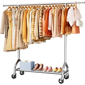 Heavy Duty Clothes Rack - Garment Rack with Extendable Side Rods & Bottom Shoe Shelf, 25mm Stainless Steel Frame with Wheels, 49.8-74.8'' x 62.6'' x 16.5'',