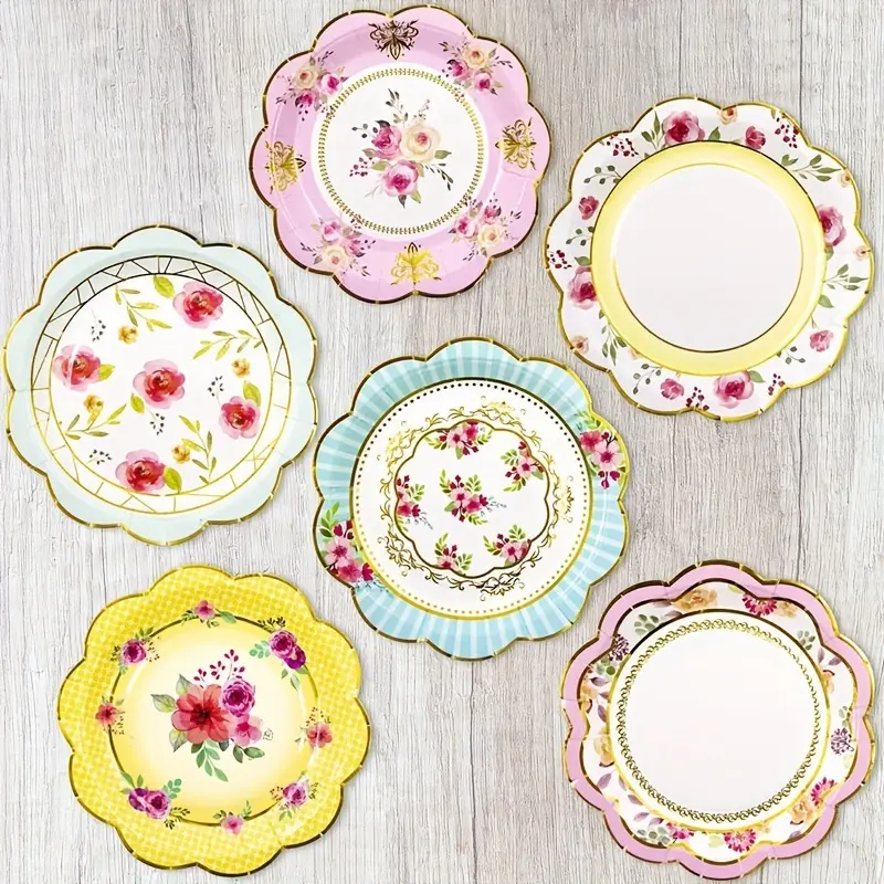 8pcs/set Vintage Floral Disposable Paper Plates 7 Inches Party Plates For Picnic Afternoon Tea Thanksgiving Christmas Gift Easter gift Party Supplies