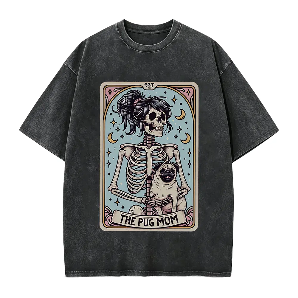Pug Shirt, Pug Mom Tarot Card T-shirt, Pug Gift, Halloween Dog Shirt, Skeleton Pug Mom Tee, Gift for Pug Lover
