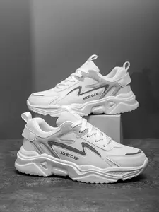 Men's Fashionable Lace Up Low Top  Reflect Light Sneakers, 2024 New Style Casual Breathable Comfortable Sports Running Athletic Shoes, Male All-match Round Toe Shoes for Daily Wear