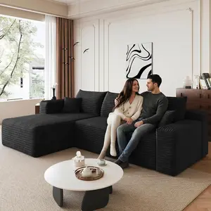 95" Cloud Sectional Sofa, Boneless Cloud Sectional Couches for Living Room, Comfy Fluffy L Shaped Deep Seat Memory Foam Boneless Couch, Modular Sectional Sofas with Right Facing Chaise, Black