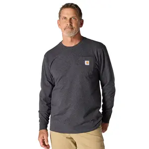 Carhartt Men's Loose Fit Heavyweight Knit Cotton-Polyester Jersey Round Neck Long-Sleeve Pocket T-Shirt - Smooth, Casual Carbon Heather Workwear Top