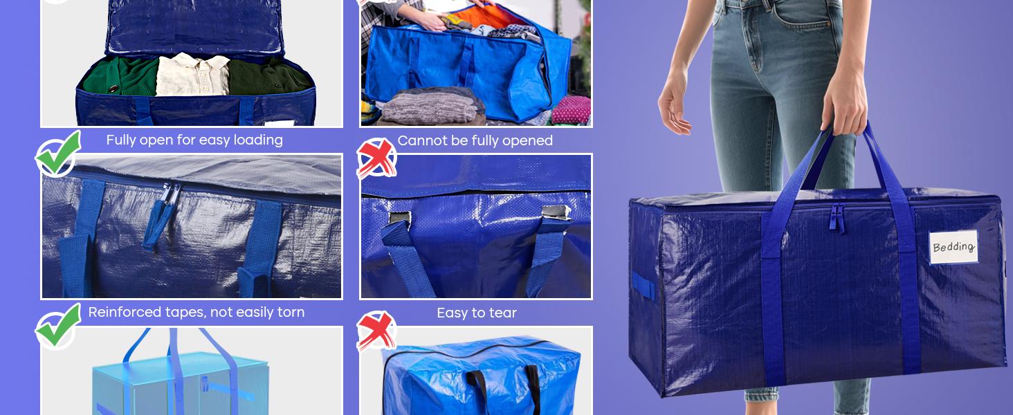 4 Pack Extra Large Storage Bags – Semi Transparent Packing Totes for College Dorm Moving & Organization
