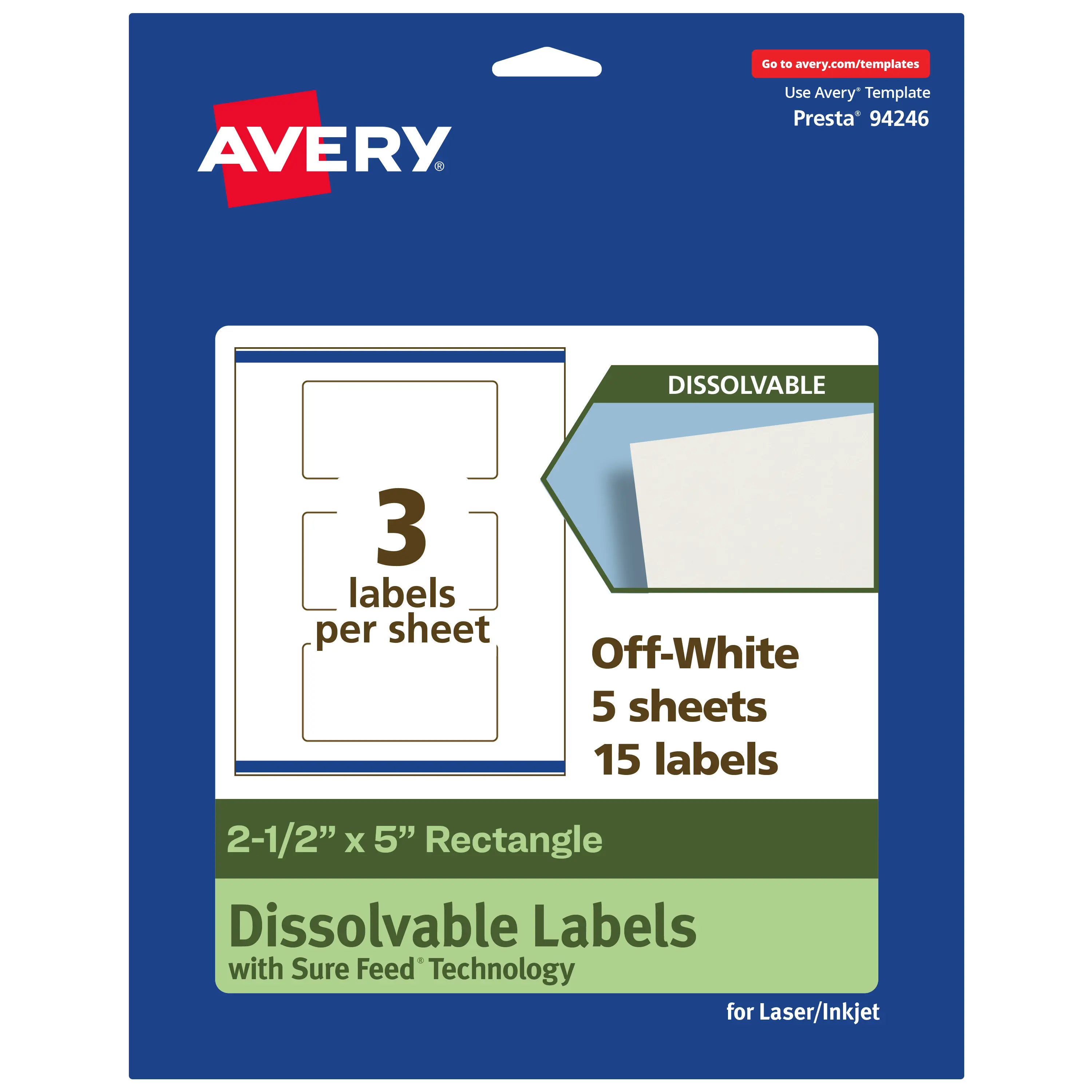 Avery Dissolvable Labels, 2.5" x 5" Rectangle