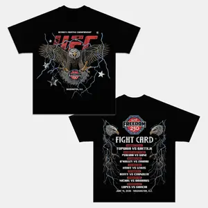 UFC Freedom 250 Fight Card Graphic Tee, Washington D.C. MMA Event T-Shirt, Topuria vs Gaethje Fan Merch, Eagle Lightning Fight Night Shirt, Ultimate Fighting Championship Streetwear, Cotton Gift Tee for UFC Fans
