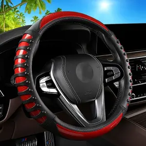 Carbon Fiber Leather Thumbtack Car Handlebar Cover, Sports Style Car Steering Wheel Cover, Suitable for All Seasons, 35-40cm