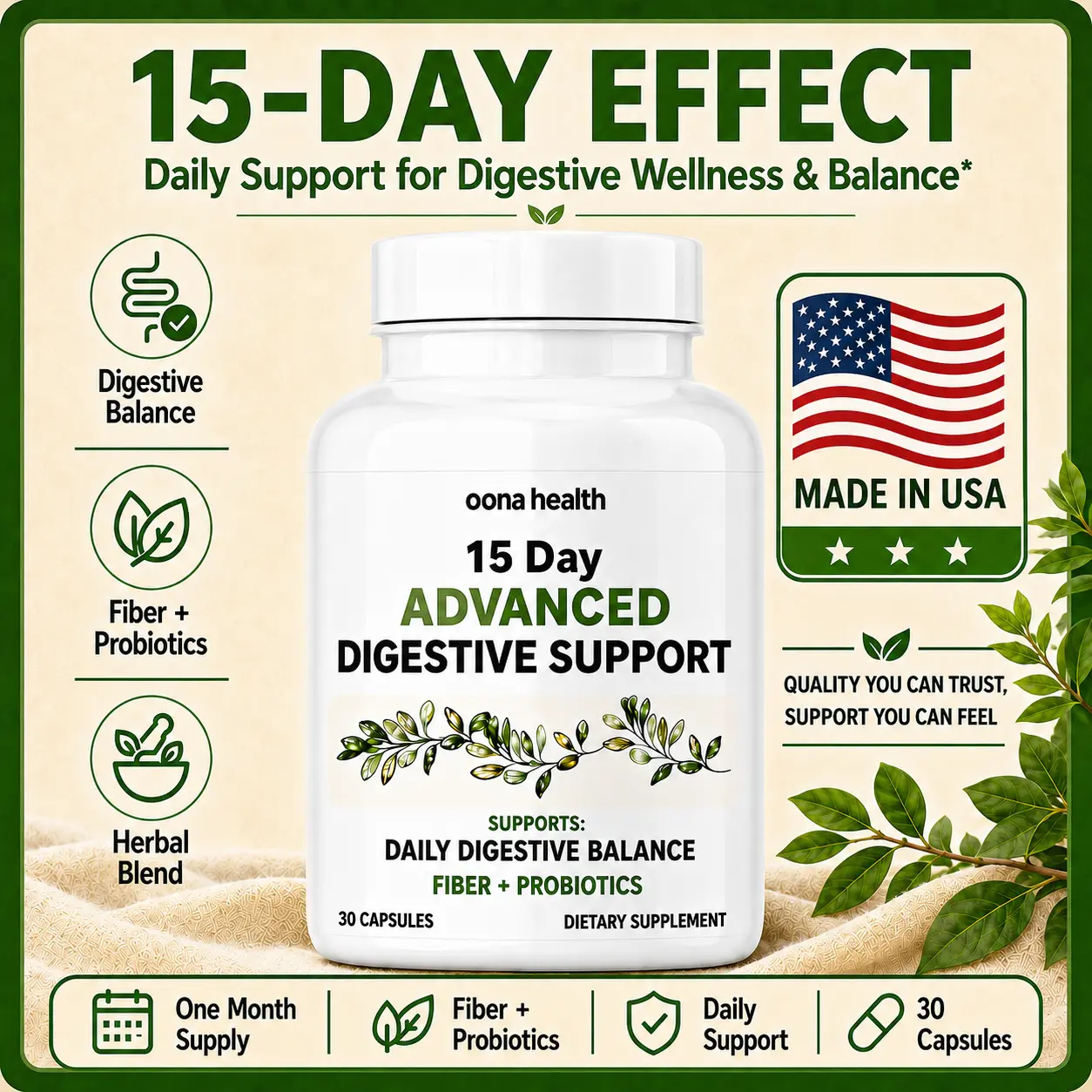 Spark Nutrition 15-Day Digestive Support Herbal Blend Supplement, with Psyllium Husk, Flaxseed, Aloe Vera, Senna Leaf, for Gut Health, Regularity & Comfort in Adults