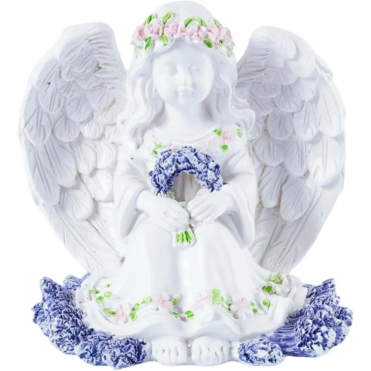 Resin Angel Statues and Figurines Outdoor Garden Statues Guardian Cherub Figure with Floral Wreath Memorial Garden Decor Angel Gifts for Women Yard Lawn Ornaments for Outside