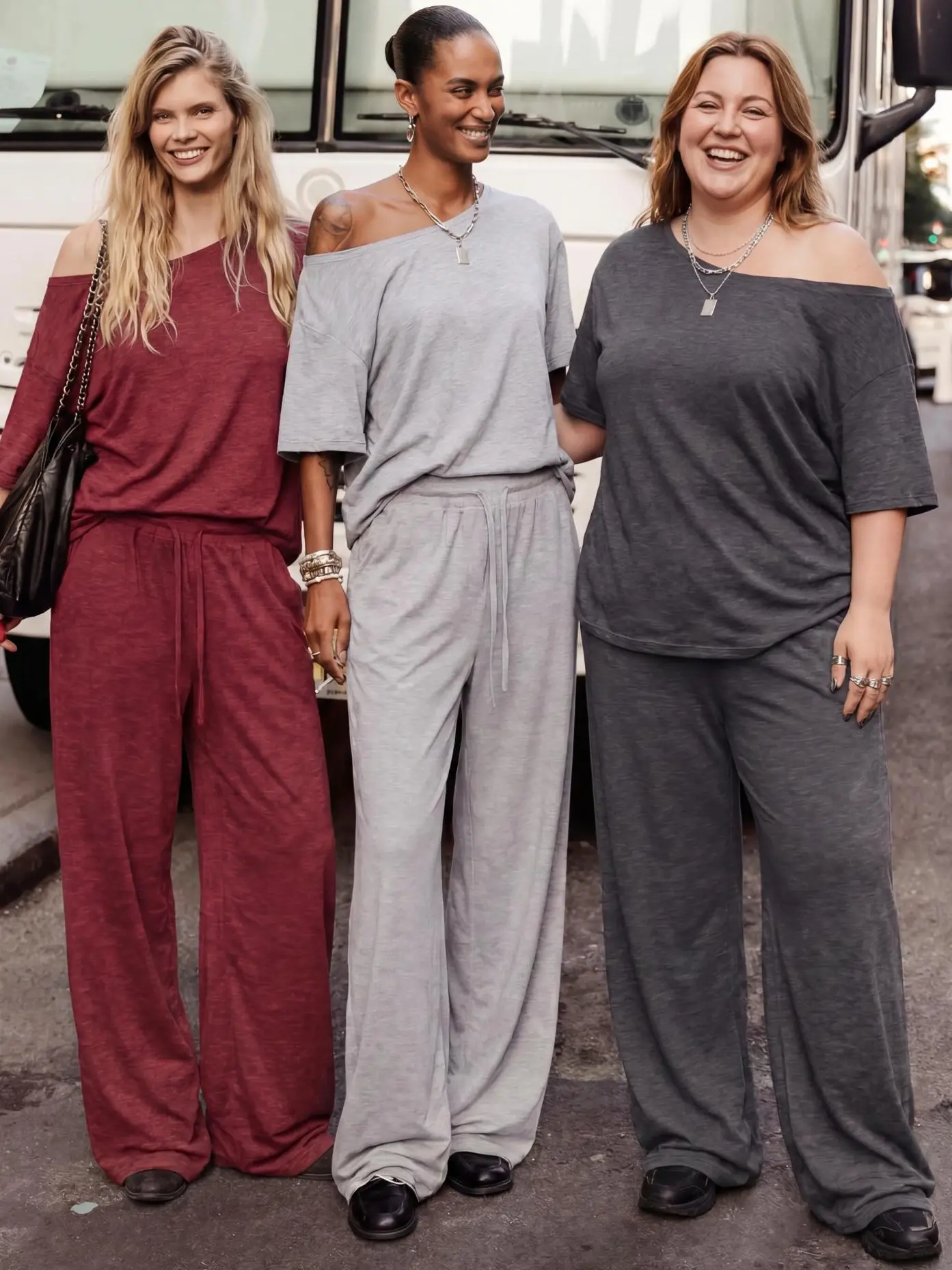 【Ready Together】Showitty Womens One Shoulder Top or 2 Piece Outfit, Drawstring Wide Leg Pants with Pockets Streetwear Set pajamas casual chic