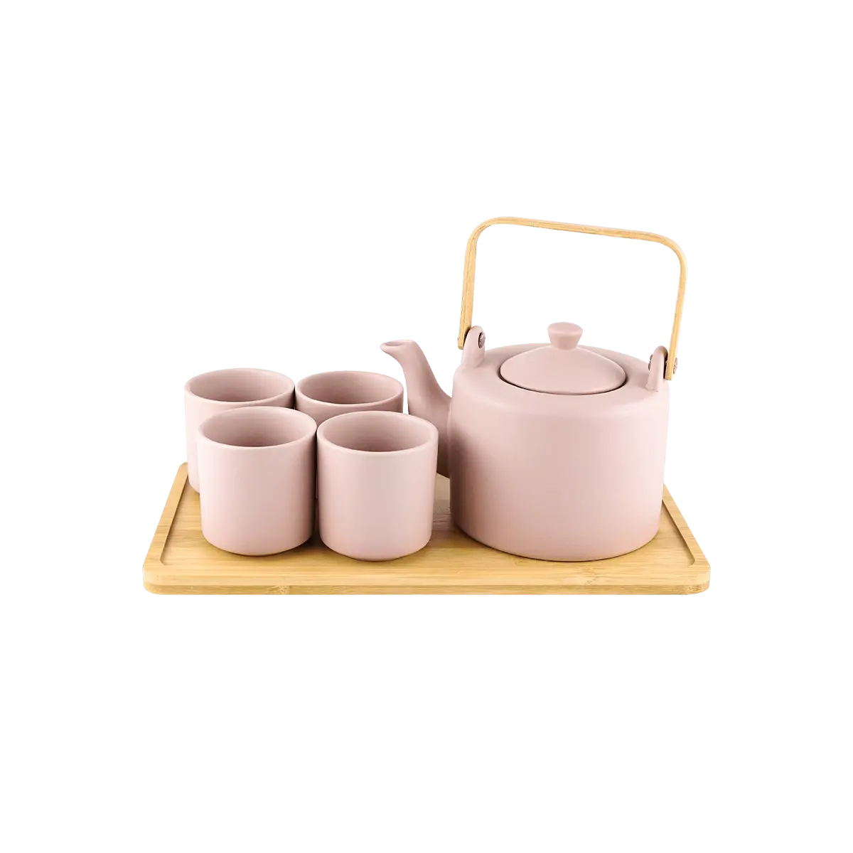 Japanese Ins Style Tea Set with Infuser - 1 Teapot, 4 Cups, Bamboo Tray - Lavender Pink