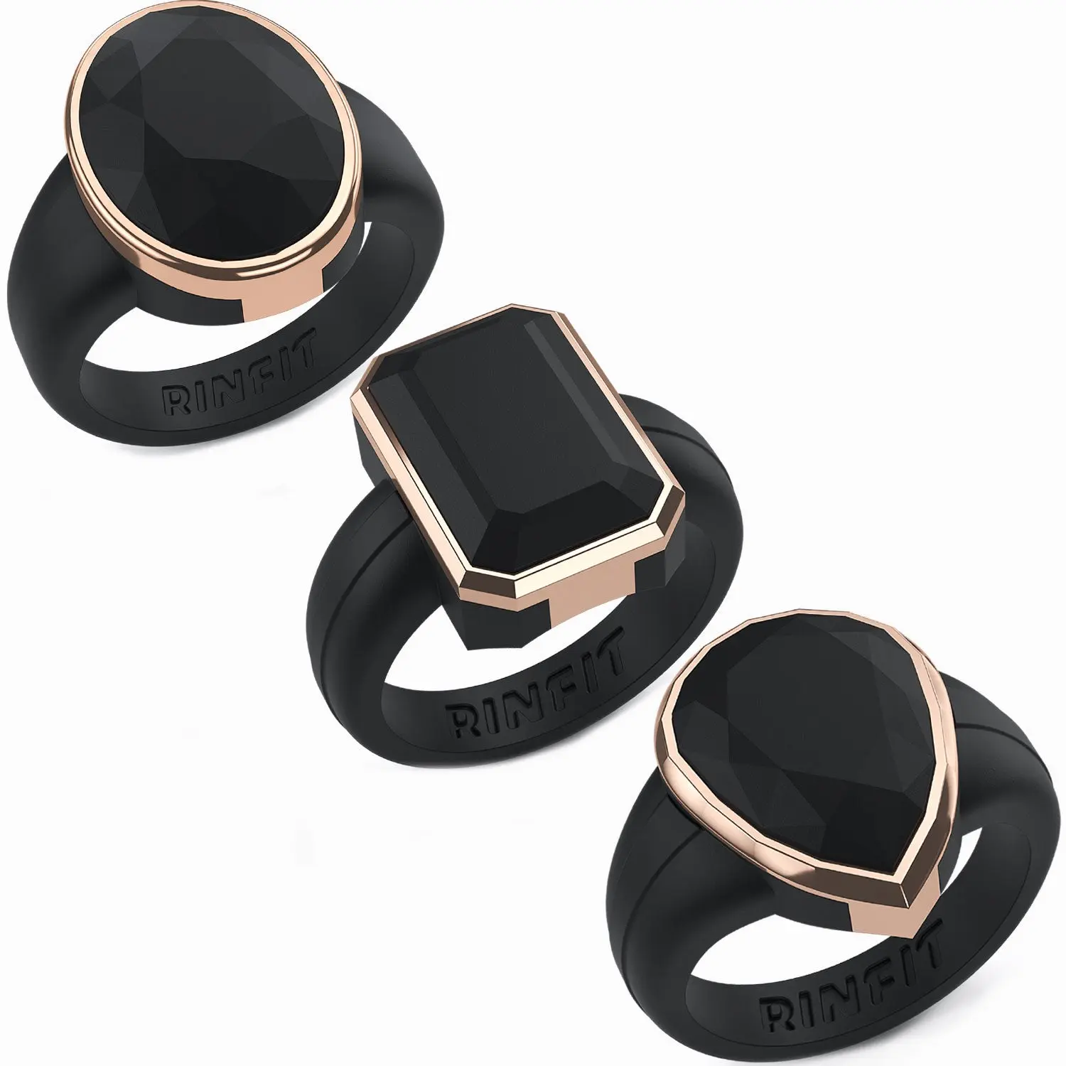 Emerald, Oversized & Oval Collection - Silicone Rings with Metal Frame - Set of 3 - Lightweight Durable