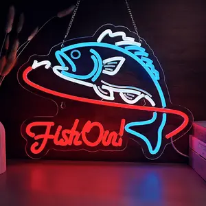 Fishing Theme LED Neon Light Sign - Decorative Neon Sign, LED Ambient Lighting, Indoor Wall Decoration for Fishing Gear Shop, Man Cave Gift summerwins