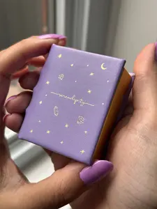 Enchanted Night Sky Book Ring Box - Purple Hue with Moon and Stars Embossing