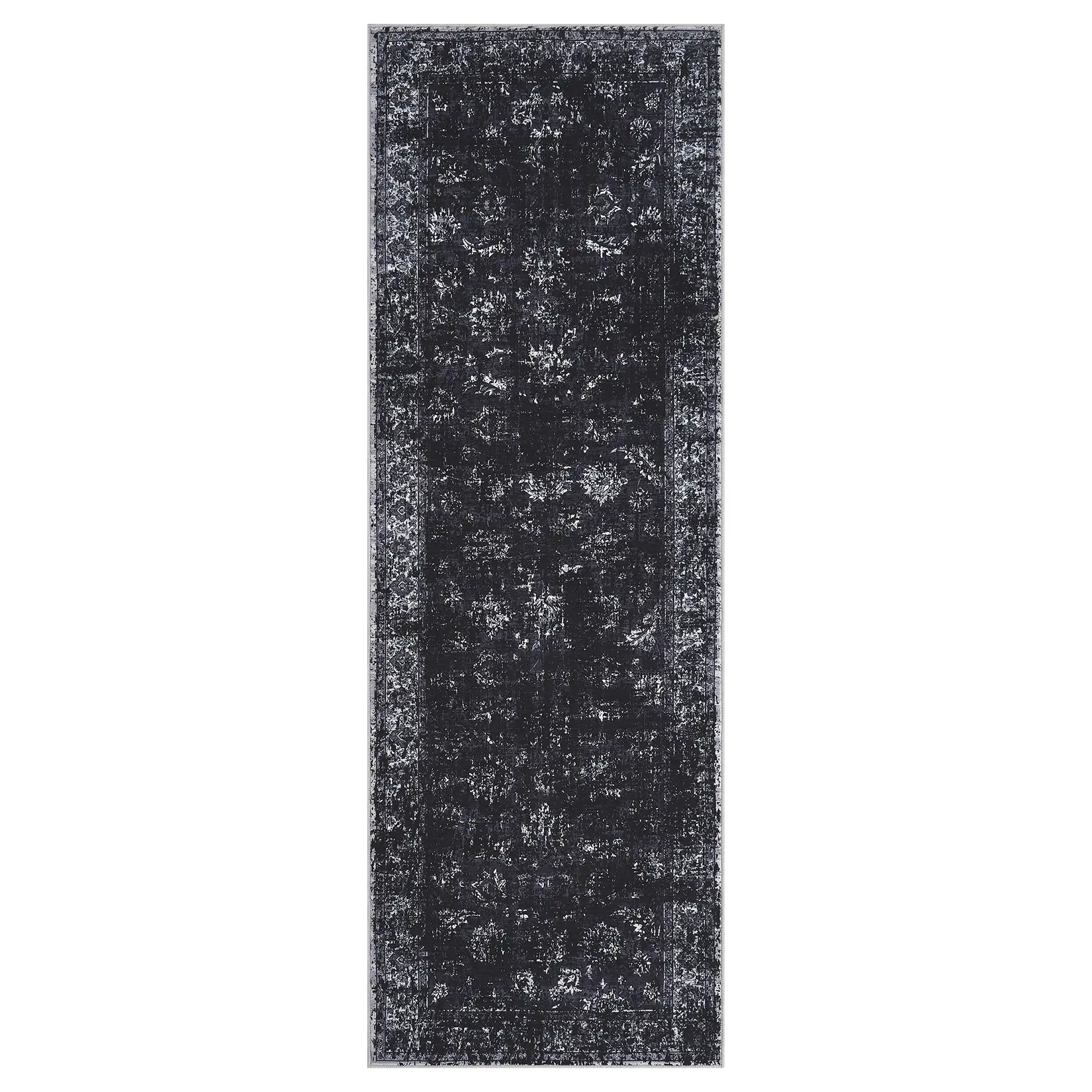 Garvee Washable Vintage Distressed Area Rug, Non-Slip Low-Pile Pearl Velvet Soft Accent Carpet, Collapsible Indoor Floor Rug for Living Room, Bedroom, Nursery, Office - Black/Blue/Grey