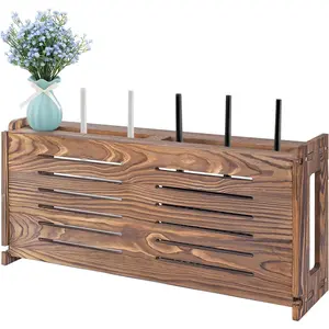 Router Shelf Wall Mount WiFi Router Storage Box Modem Cable Router Cover Organized Power Strip Cable Management Hider Rack by Wood Need Assembly 26 * 9.8 * 5.4 in(L* H * D) SSE