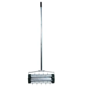 Sturdy Durable Rotary Push Tine Spike Soil Lawn Aerator, 3-Piece Long Steel Handle Garden Tool for Green Lawn Aeration, Soil Compaction Relief & Nutrients Absorption Maintenance
