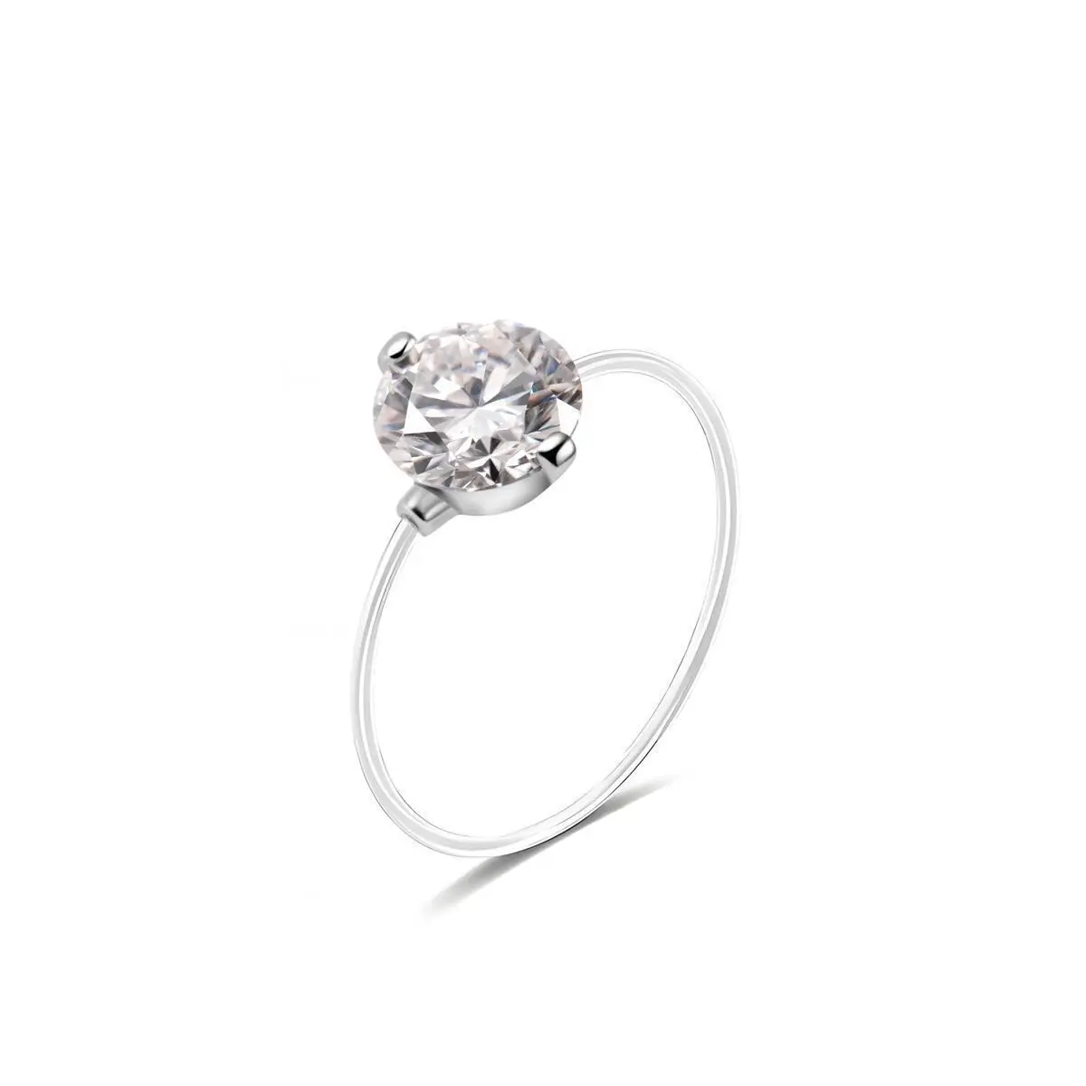 1-2ct Solitaire Prong Fishing Line Ring Band D Color VVS Synthetic Moissanite S925 Clear Thread Ring Jewelry Perfect Birthday Dating Engagement Wedding Anniversary Gift
