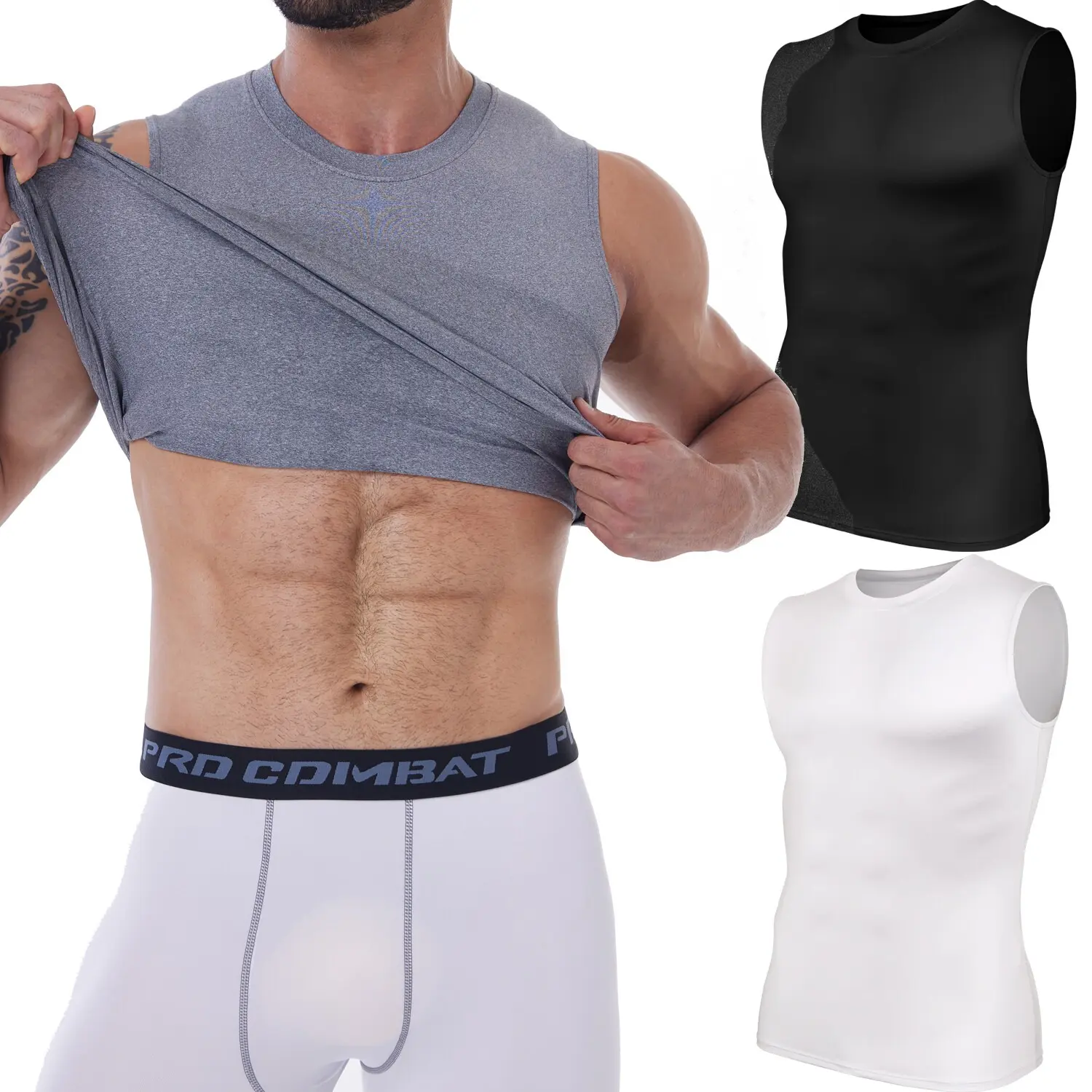 2 Pack Menswear Sleeveless Workout Sports Shirts Quick Dry Fit Running Compression Cutoff Shirts Body Shaper Shapewear Athletic Training Tank Tops Fabric Breathable Clothes Fitness Layer Outdoor Stretch T-Shirt