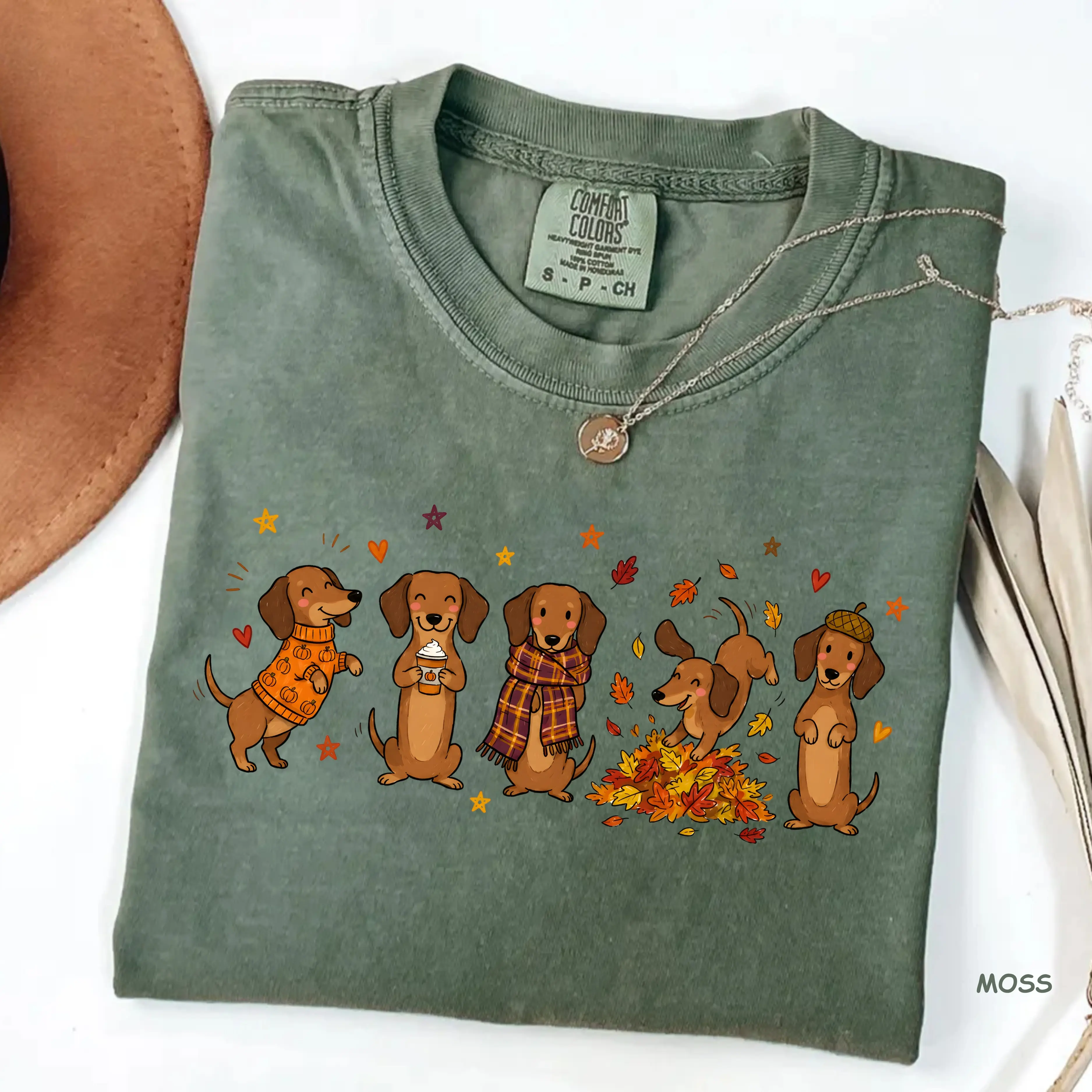 Comfort Colors Fall Dachshund T-Shirt, Cute Dachshund Graphic Tee, Cozy Autumn Dog Mom T-Shirt, Wiener Dog Mom Gift