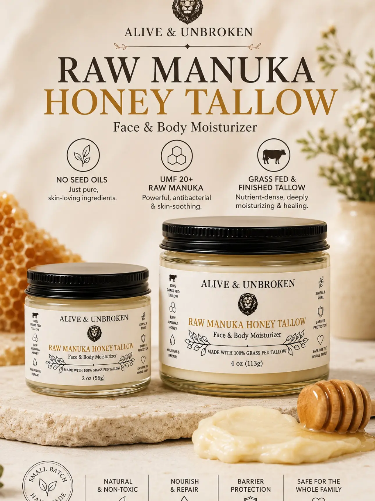 Raw Manuka Honey Tallow Face & Body Moisturizer