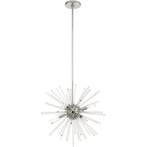 6 Light Polished Chrome Pendant Chandelier with Clear Crystal Rods Shade