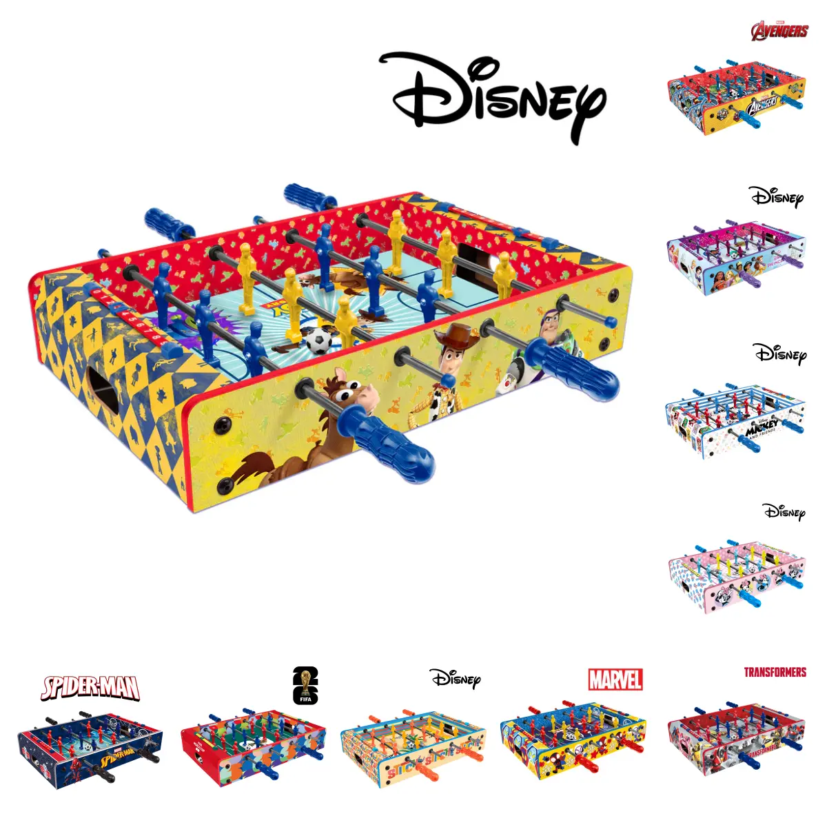 World Tech Toys Officially Licensed Tabletop Foosball Game – Toy Story,FIFA World Cup, Spider-Man, Spidey and His Amazing Friends, Stitch, Disney Princess, Transformers, Mickey Mouse, Minnie Mouse & Avengers Family Game for Kids