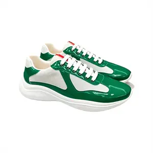 Two-Tone Green & White Casual Sneakers - Breathable Mesh & Patent Leather Shoes, Lightweight Cushioned Sole, All-Day Comfort for Street Style & Daily Outings Plus Size 40-48
