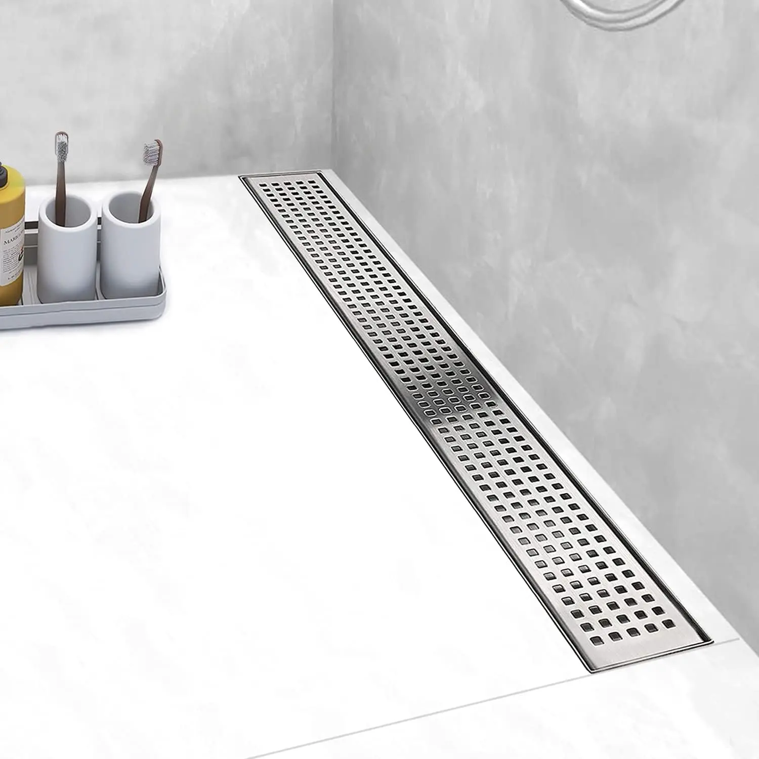 Linear Shower Drain, Shower Drain 24 inch with Removable Grate Cover, Professional AISI 304 Stainless Steel Shower Floor Drain, Shower Drain with Hair Catcher and Leveling