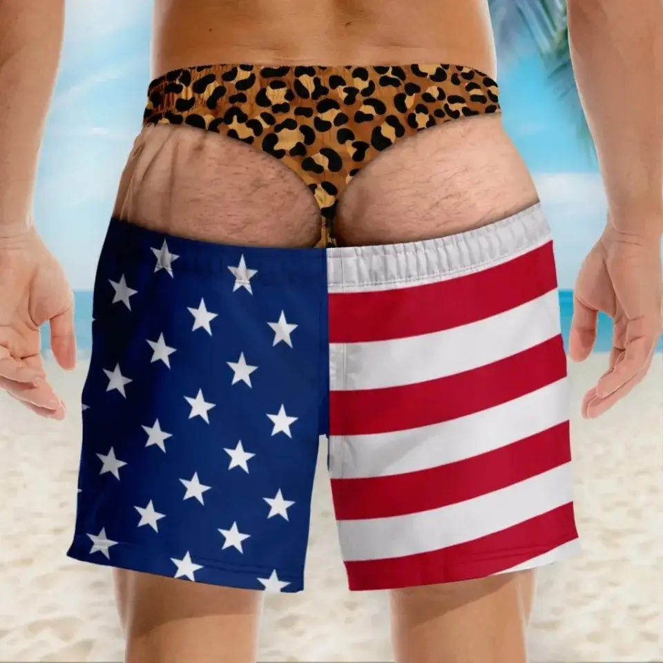 Custom Funny Hawaiian Shorts, Optical Illusion Thong Design with Tropical Print, Perfect Gift for Beach Party Fans