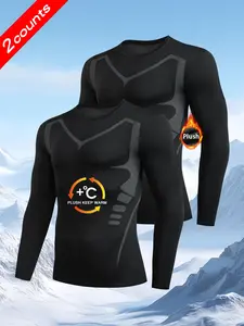 Men's Compression Shirts 2 Pack, Long Sleeve Warm Quick Dry Breathable Sports Wear, Fitness & Outdoor Activities, Athletic Compression Shirt, Sizes XS-Xl