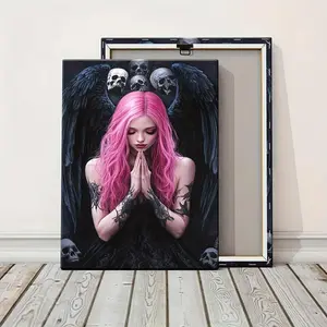 Girl with Wings Pattern Wooden Frame Canvas Painting, Modern Art Wall Decorations, Home Living Room Bedroom Office Wall Decorations, Wall Art