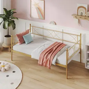Garvee Gold Twin Size Metal Daybed Frame with Premium Steel Slat Support, Spacious Under-Bed Storage, No Box Spring Needed, Easy Assembly, Versatile Sofa Bed Frame for Comfortable Seating and Sleeping