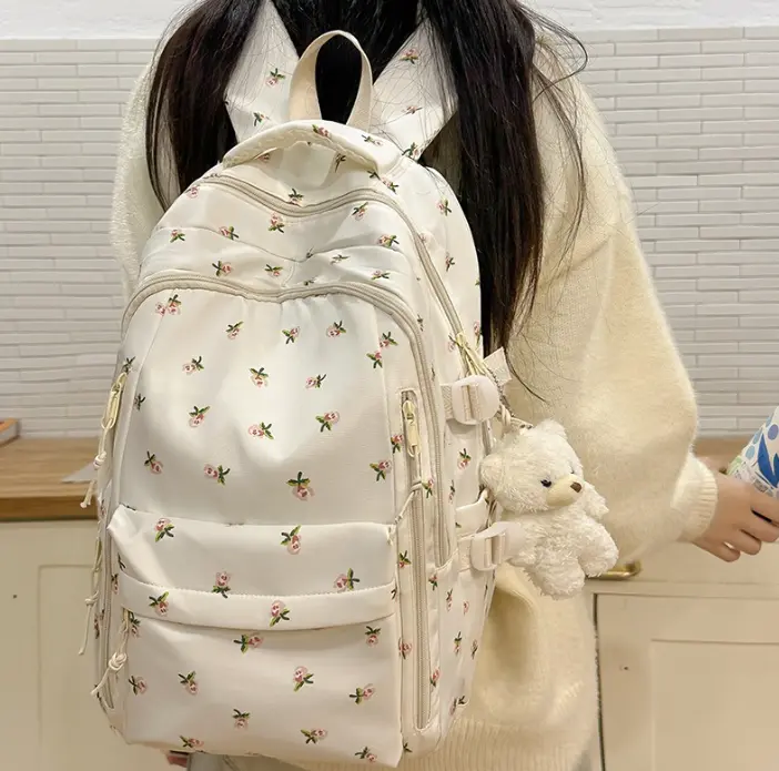 Women's Floral Large-Capacity Backpack - Suitable for Elementary & Junior High Students