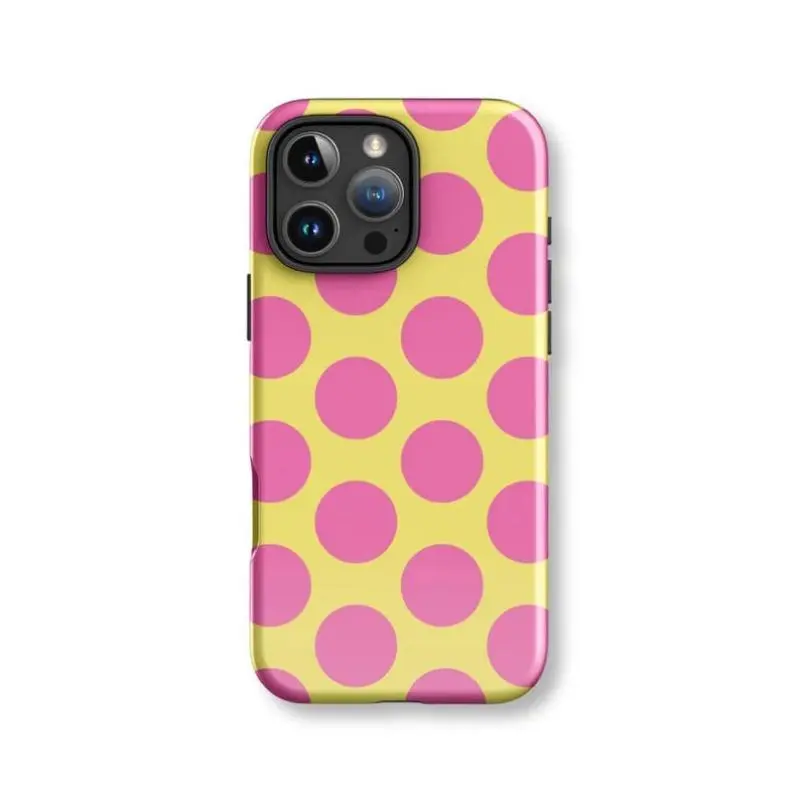 Pink Polka Dot Retro Cellphone Case - Polycarbonate Shockproof Protector, Durable Stylish Accessory with Raised Bezels, Standard Edition Compatible with iPhone 11,12,13,14,15,16,17 Pro,Max,Air,Plus, Accessories