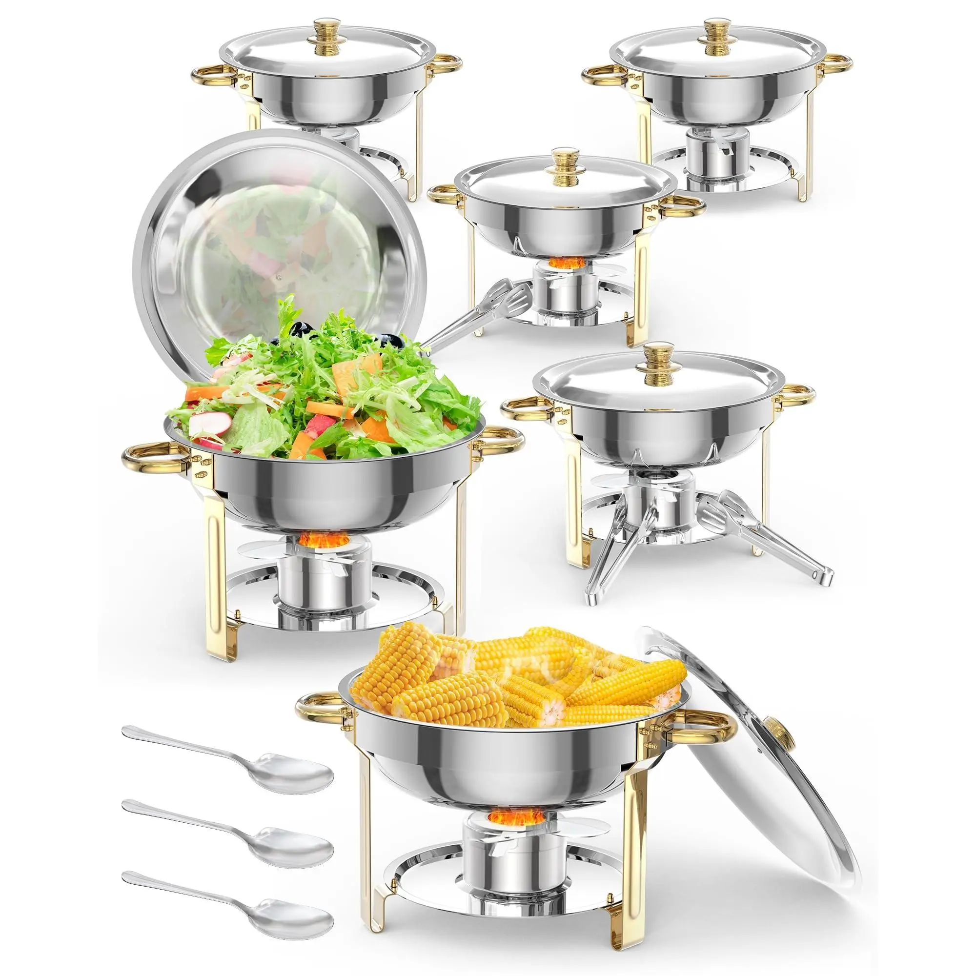 GARVEE 6 Pack Chafing Dish Buffet Set With Lid & Spoon & Tweezers, 5QT Stainless Steel Chafers and Food Warmers for Restaurant Catering Party Weddings
