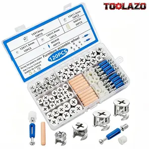 TOOLAZO 120PCS Cam Locks for Furniture – tool kit set, tools, tools for mechanics – 3-in-1 Eccentric Hardware Fasteners for Cabinet, Desk, Drawer Assembly & Repair – DIY Must-Have for Homeowners & Handymen