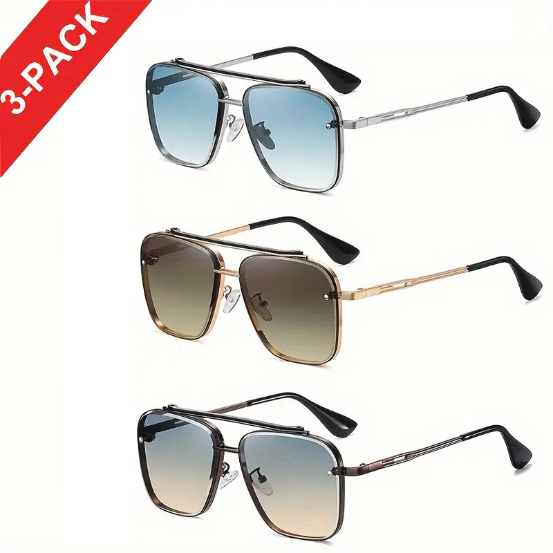 Classic Aviator Metal Sunglasses for Unisex, 3 Pair Pack with 2mm Thick Polarized Gradient Lenses, UV400 Protection for Driving & All Year Round Wear, Fishing, 2Mm Thickness, Cycling, Pc, Full Rim, Sunglasses For Women, Men's Sunglasses